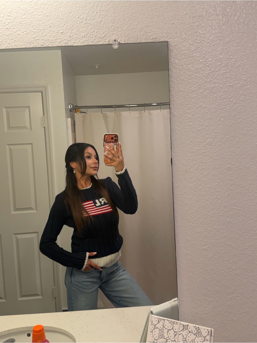 Vintage Polo Jeans Ralph Lauren American Flag Knit Sweater Navy Small